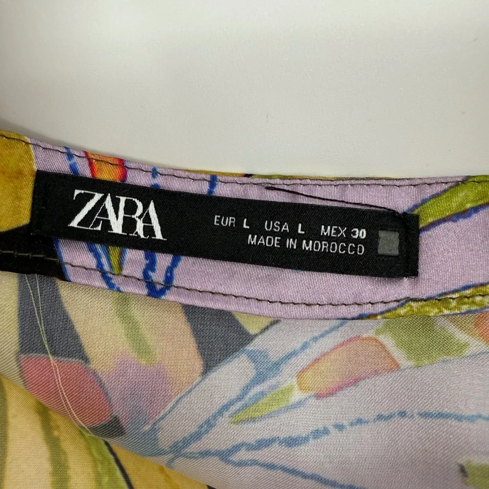 ZARA SATIN TROPICAL PRINT CUT OUT FRONT HALTER MIDI DRESS LARGE - Picture 8 of 10